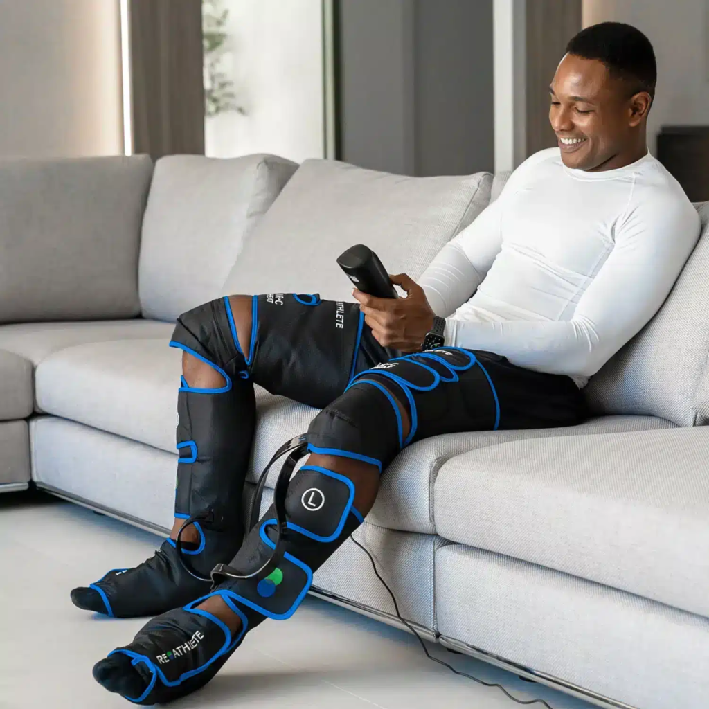 Person relaxing on a couch during a wellness session