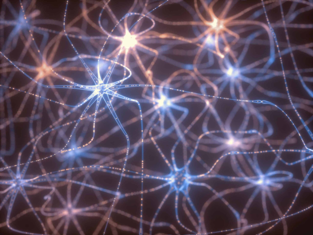 Neurons and electrical pulses representing brain activity and mental clarity