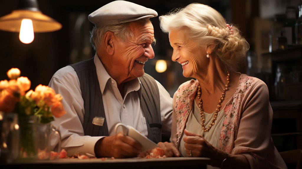 Older couple sitting together smiling
