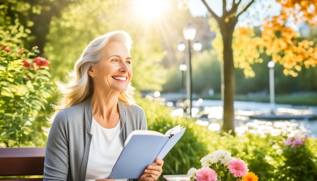 photo of a woman sitting on a park bench reading a book