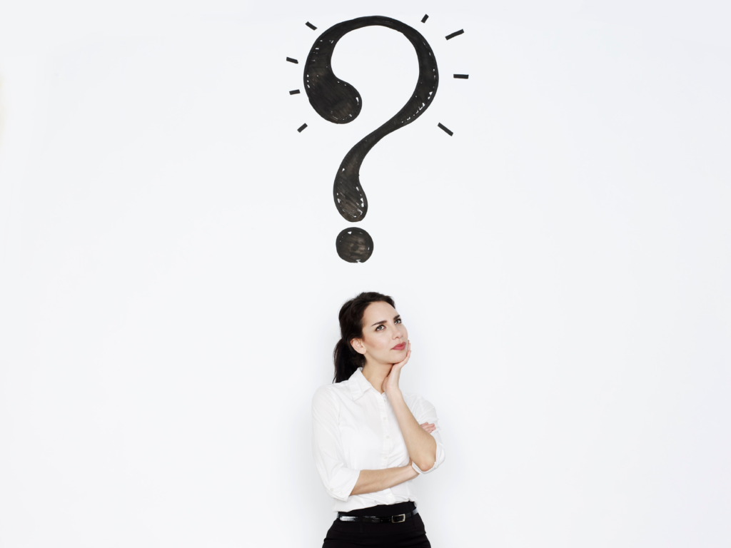 photo of woman with a question mark above her head